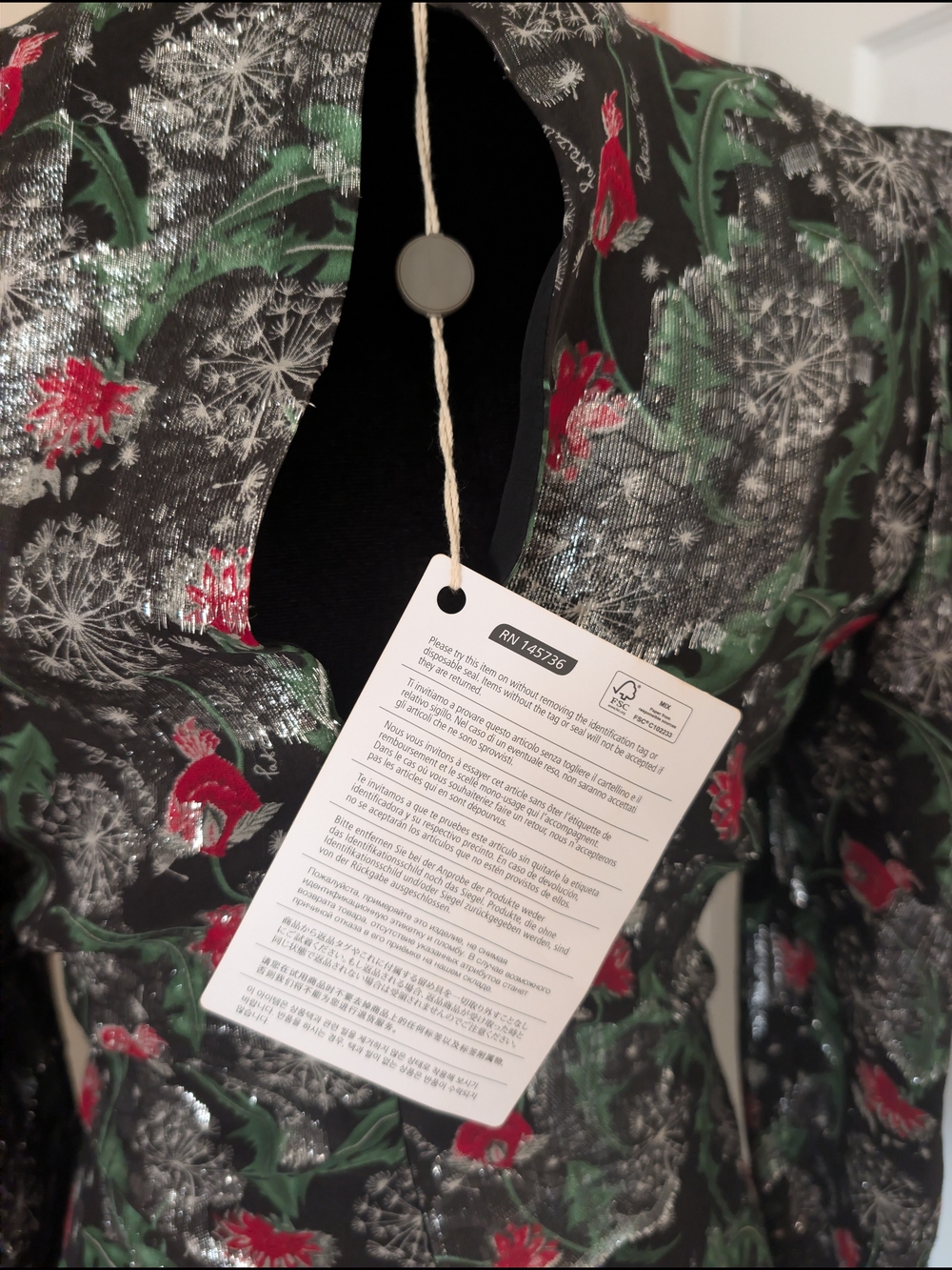 NWT Patrizia Pepe Silk Lurex "Rock Flower" Puff Shoulder Wrap Dress IT 40 / US 2 - Picture 3 of 7